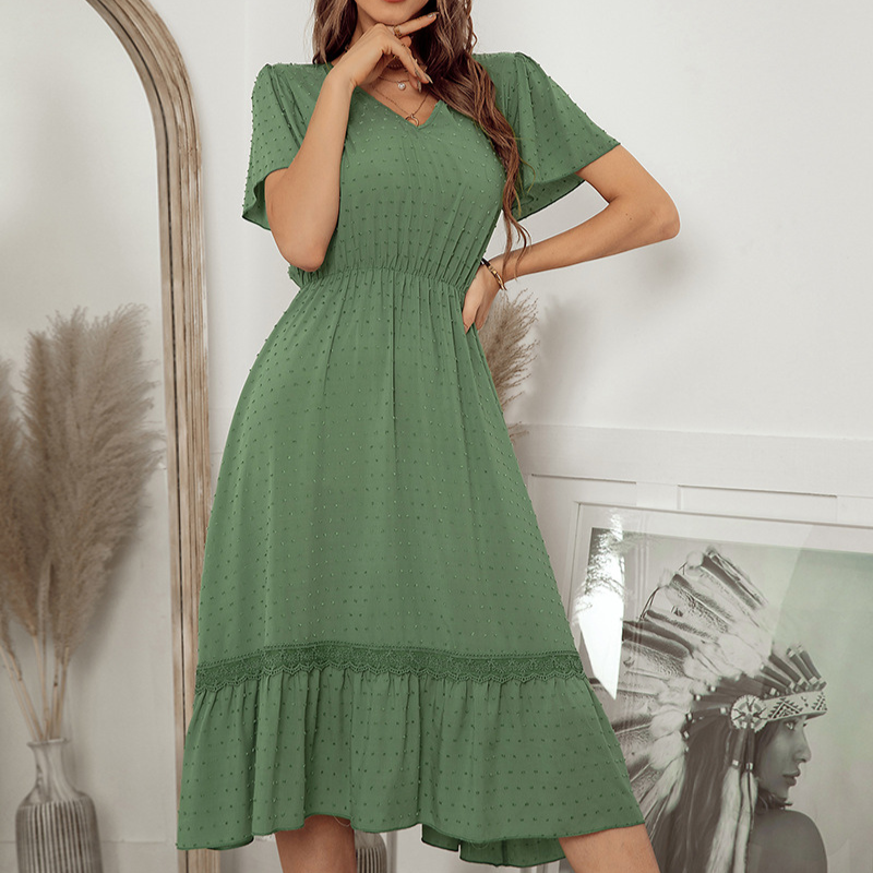 Ruffled Laced Hem Dot Maxi Dress