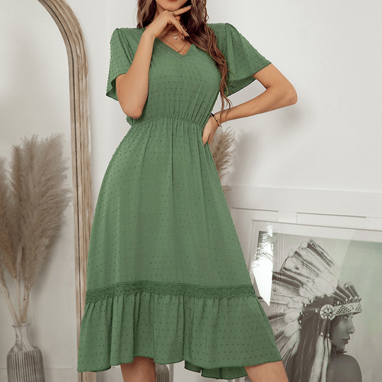 Ruffled Laced Hem Dot Maxi Dress