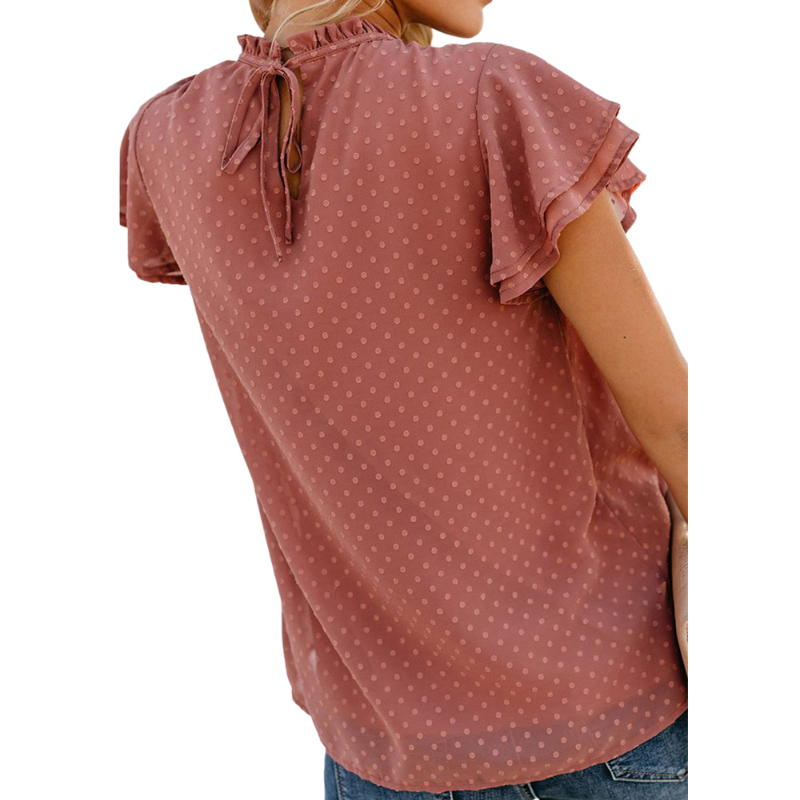 Flounce Cap Sleeves Dot Print Blouse