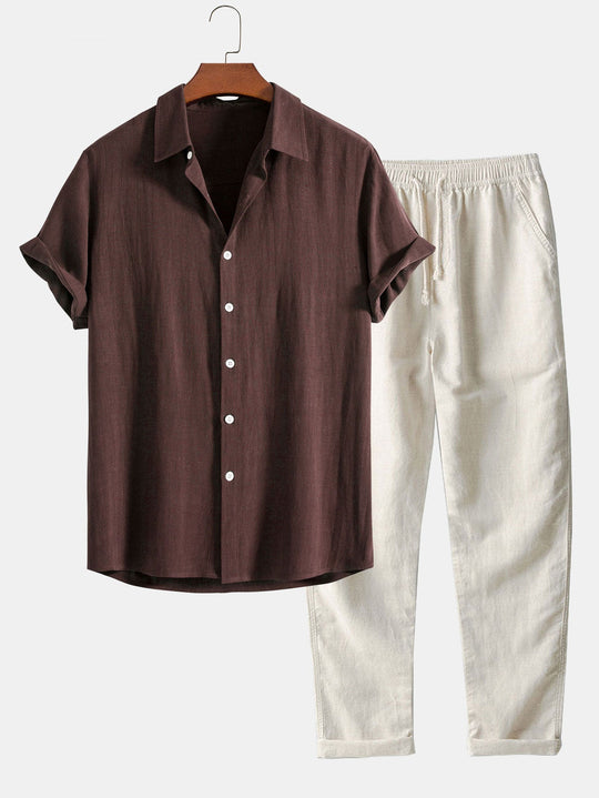 Linen rayon blend button up shirt and straight leg linen pants