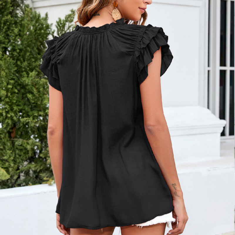 Flounce Short Sleeves Blouse