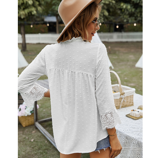 Solid V-Neck Chiffon Blouse