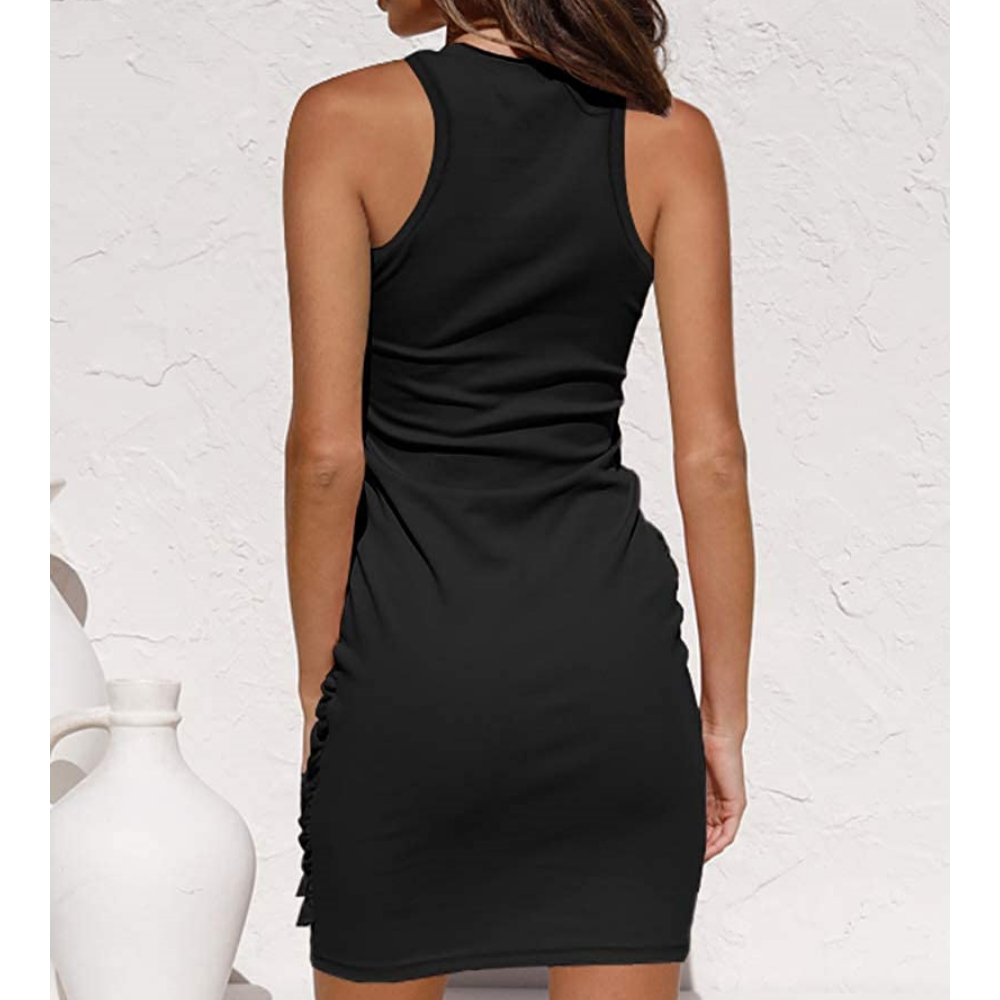 Side Knot Sleeves Less Bodycon Midi Dress