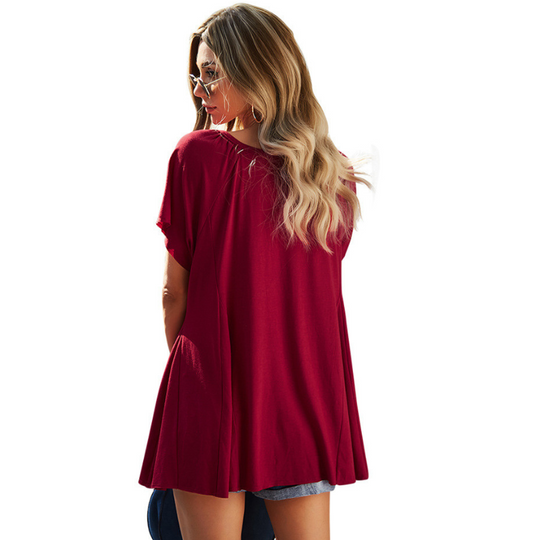 Flounce Bottom Round Neck Blouse