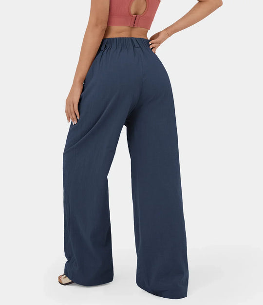 Flowy Solid Palazzo Pants With Side Pockets