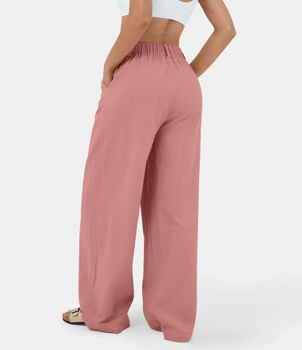 Flowy Solid Palazzo Pants With Side Pockets