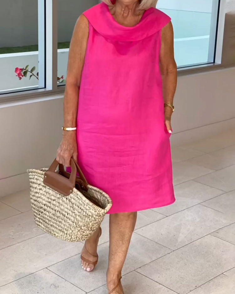 Liliana™ Linen frilled collar dress