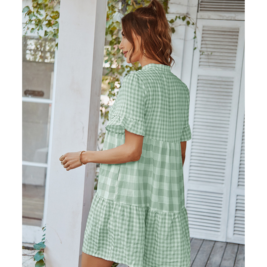 Women Short Gingham Dress