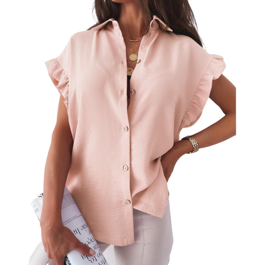 Ruffled Short Sleeve Semi Formal Shirt