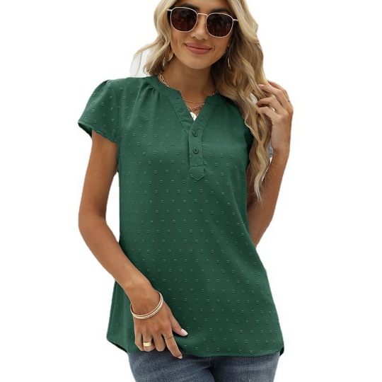 Flounce Short Sleeves V Neck Blouse