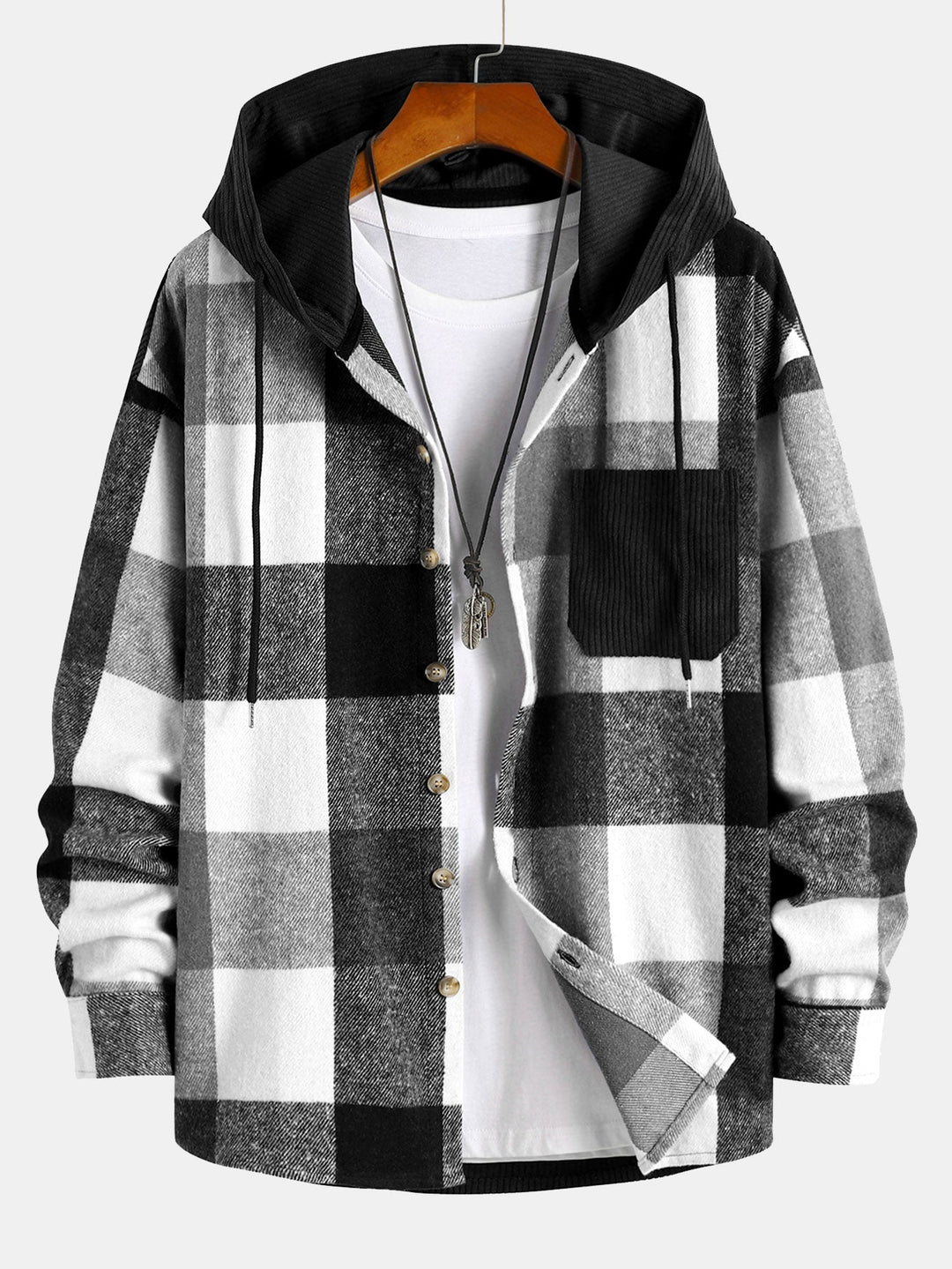 Laurent™ - Hooded flannel and corduroy patchwork shirt