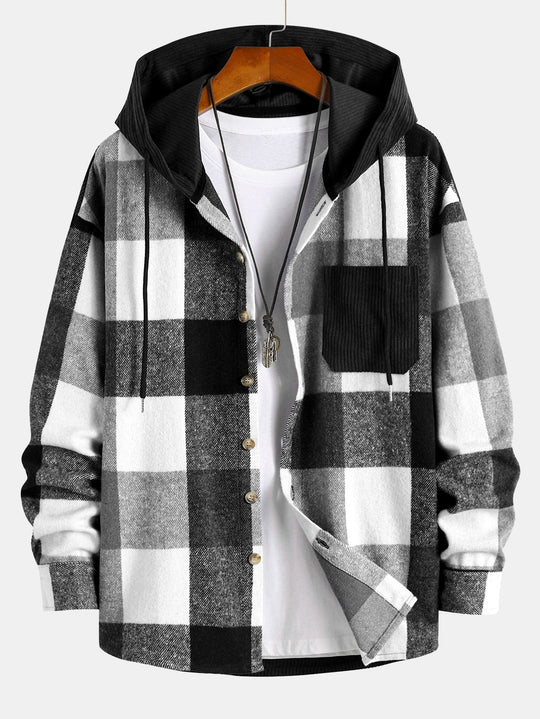 Laurent™ - Hooded flannel and corduroy patchwork shirt
