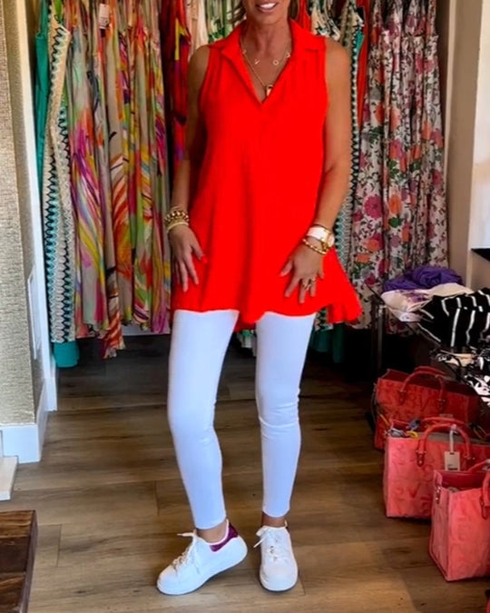 Elsa™ Sleeveless Top with Ruffles and Lapels