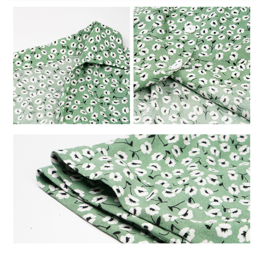 Women's Summer Floral Button Down V Neck Dresses