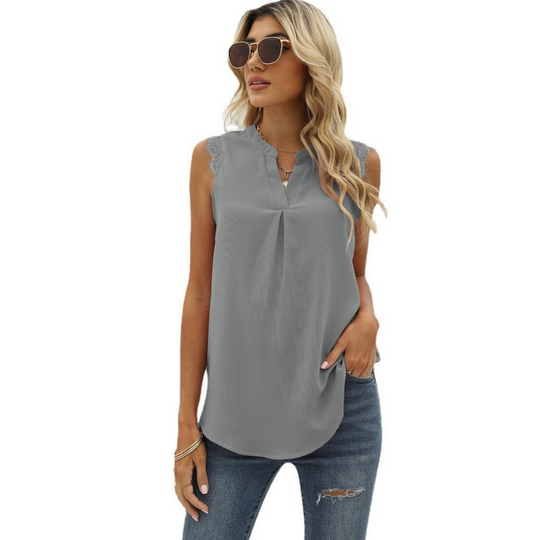 Lace Cap Sleeves V Neck Blouse