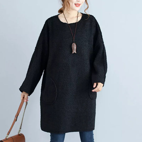 Long Sleeve Corduroy Dress With Flared Design