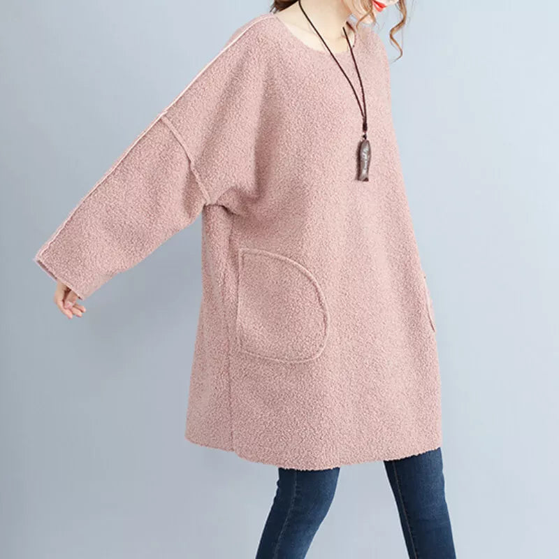 Long Sleeve Corduroy Dress With Flared Design