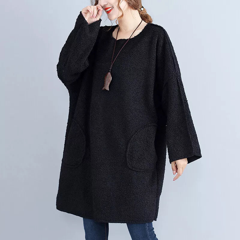 Long Sleeve Corduroy Dress With Flared Design