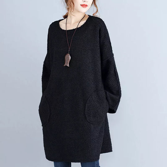 Long Sleeve Corduroy Dress With Flared Design