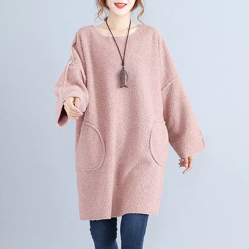 Long Sleeve Corduroy Dress With Flared Design