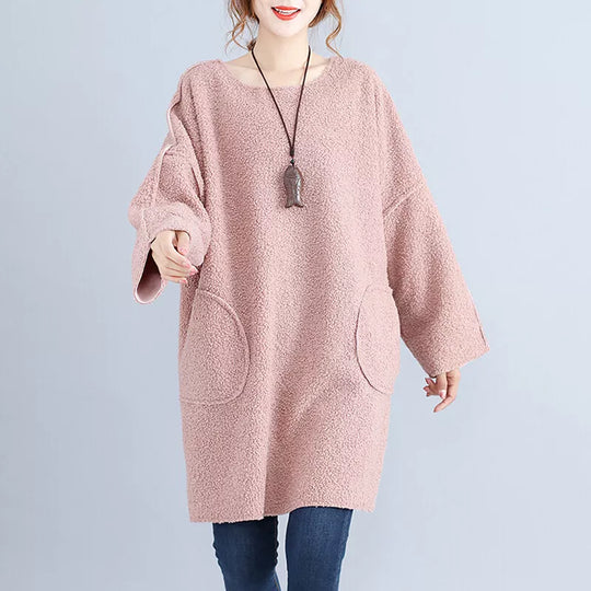 Long Sleeve Corduroy Dress With Flared Design