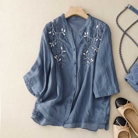 Laurienne™ | Embroidered Buttoned Blouse