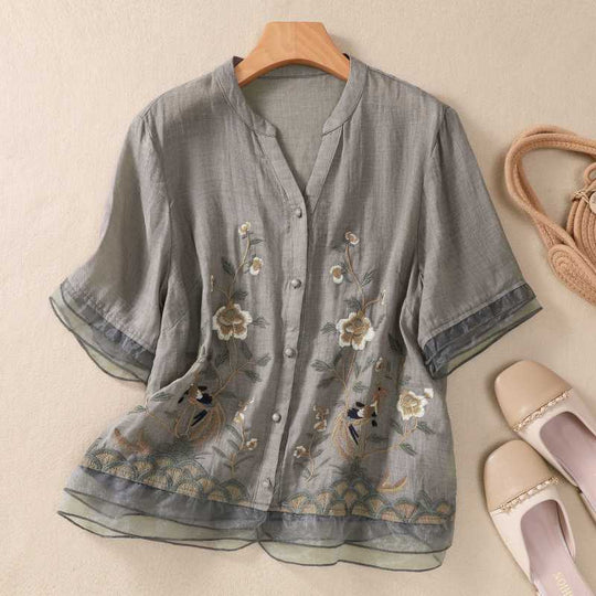 Laurienne™ | Embroidered Buttoned Blouse