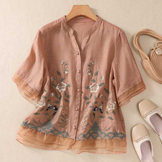 Laurienne™ | Embroidered Buttoned Blouse