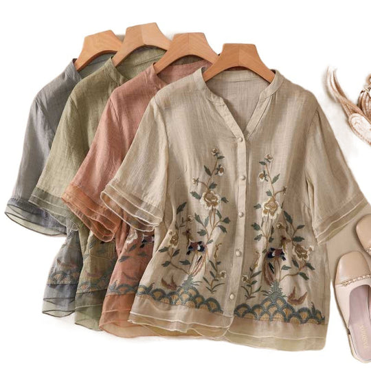 Laurienne™ | Embroidered Buttoned Blouse