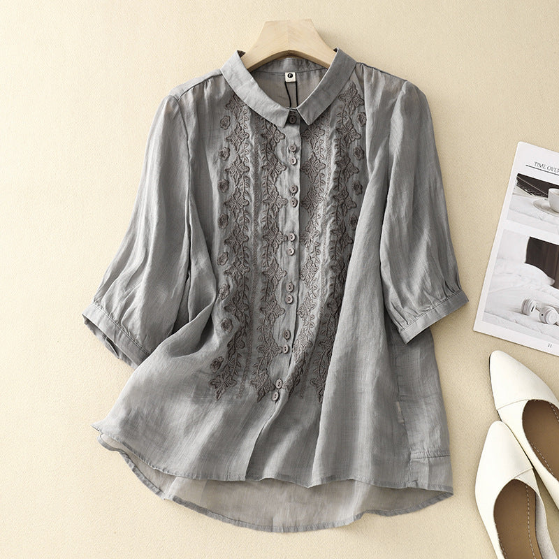 Laurienne™ | Embroidered Buttoned Blouse