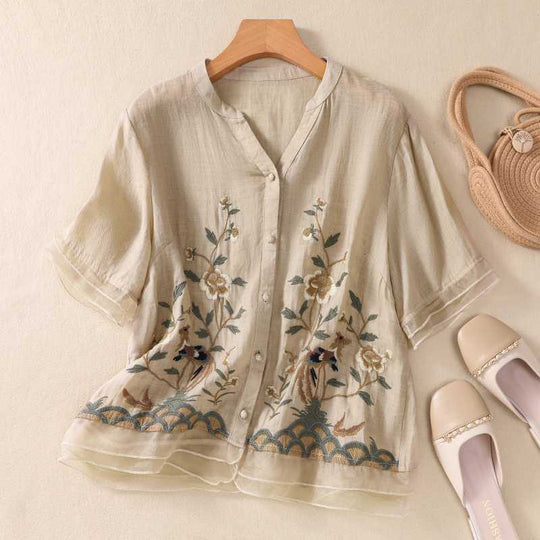 Laurienne™ | Embroidered Buttoned Blouse