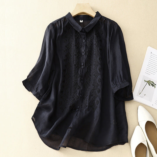 Laurienne™ | Embroidered Buttoned Blouse