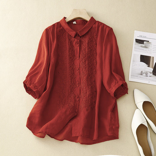 Laurienne™ | Embroidered Buttoned Blouse