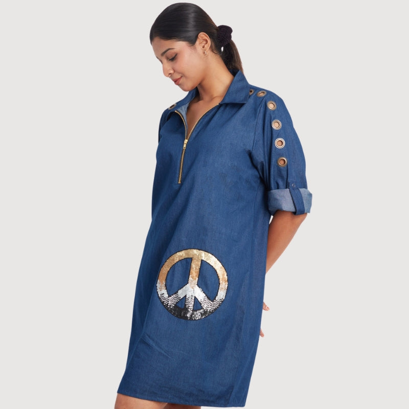 One Piece Dress With Embroidery And Decorative Eyelets