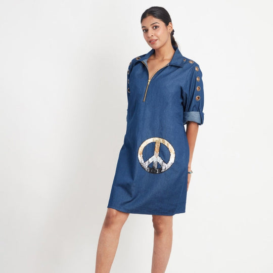 One Piece Dress With Embroidery And Decorative Eyelets