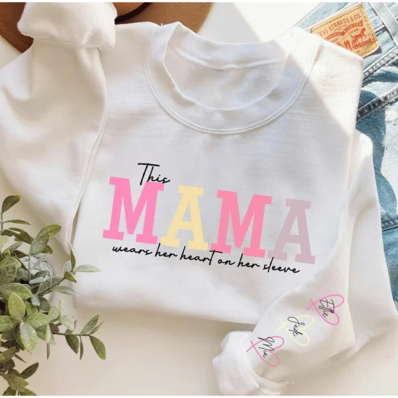 Personalized Wear Mama Sweatshirt With Kid Names On Sleeves For Mothers Day