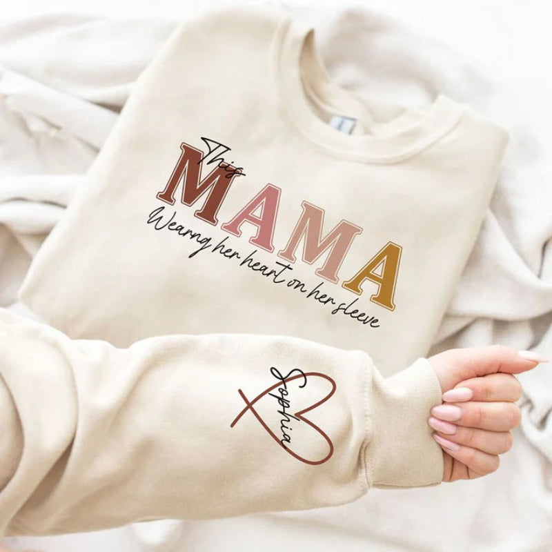 Personalized Wear Mama Sweatshirt With Kid Names On Sleeves For Mothers Day