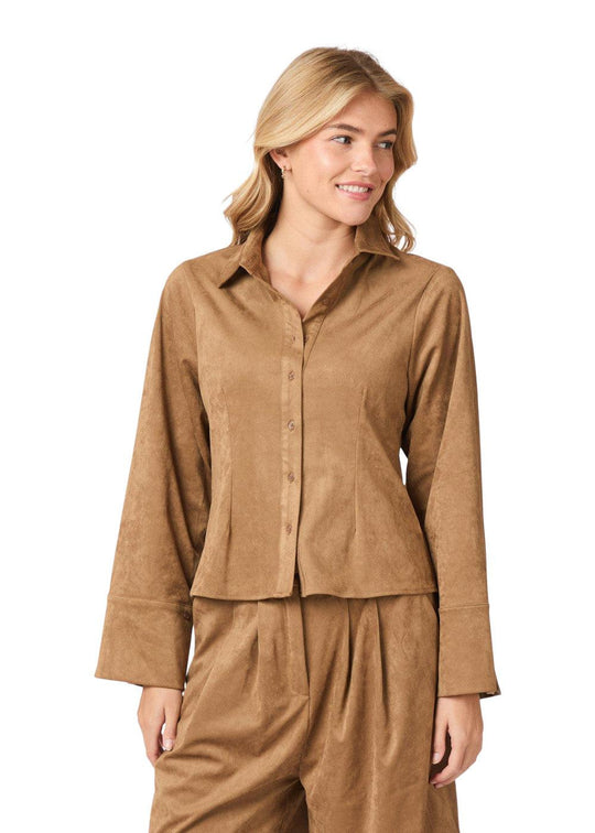 Rosa Faux Suede Shirt - Cognac