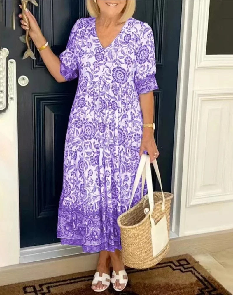 Aria™ - Elegant Floral Dress with V-Neck