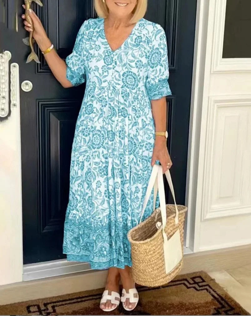 Aria™ - Elegant Floral Dress with V-Neck