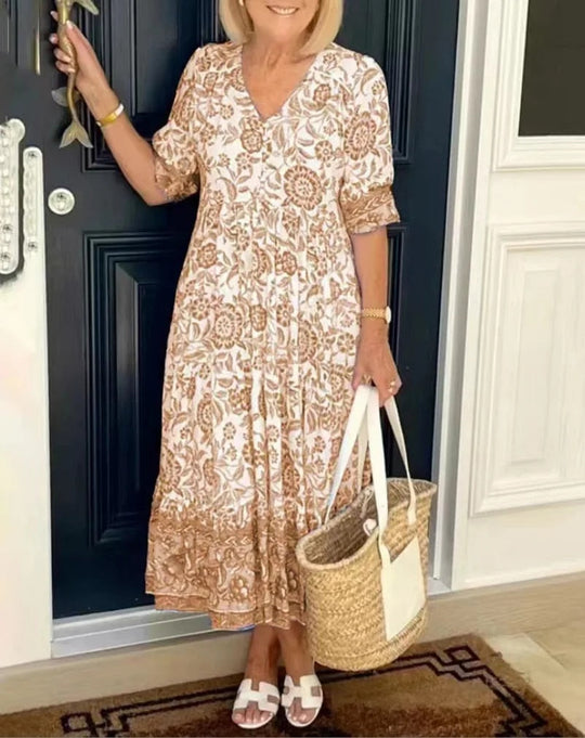 Aria™ - Elegant Floral Dress with V-Neck