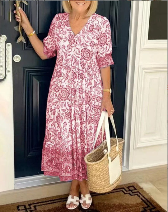 Aria™ - Elegant Floral Dress with V-Neck
