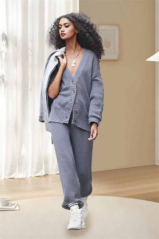 Soft And Comfy Ribbed Knit Cardi Set