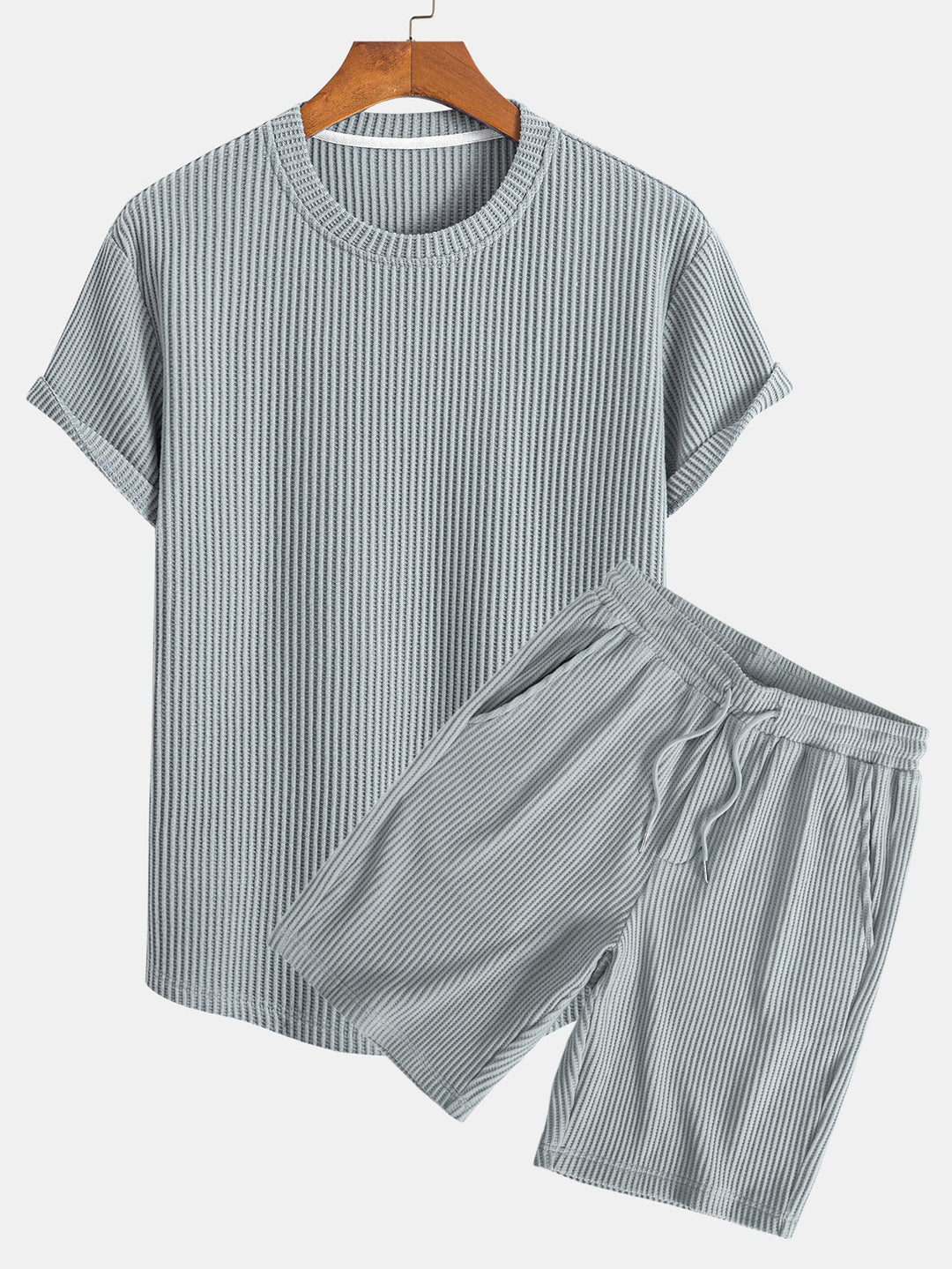 Knitted waffle hemT-Shirt& Drawstring Waffle Shorts