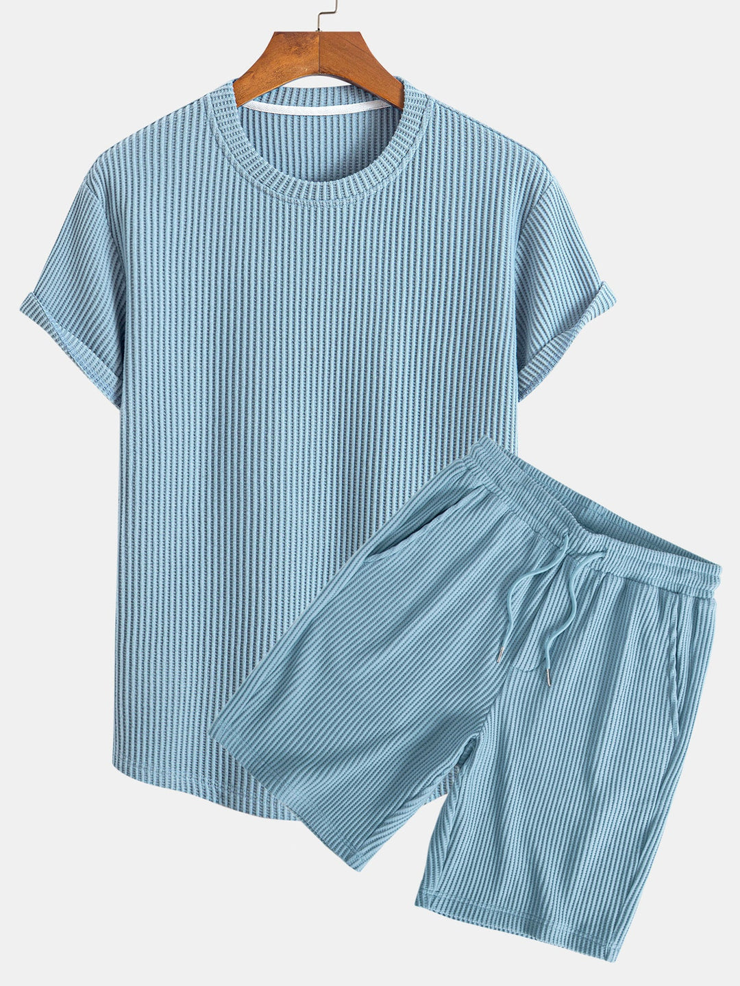 Knitted waffle hemT-Shirt& Drawstring Waffle Shorts