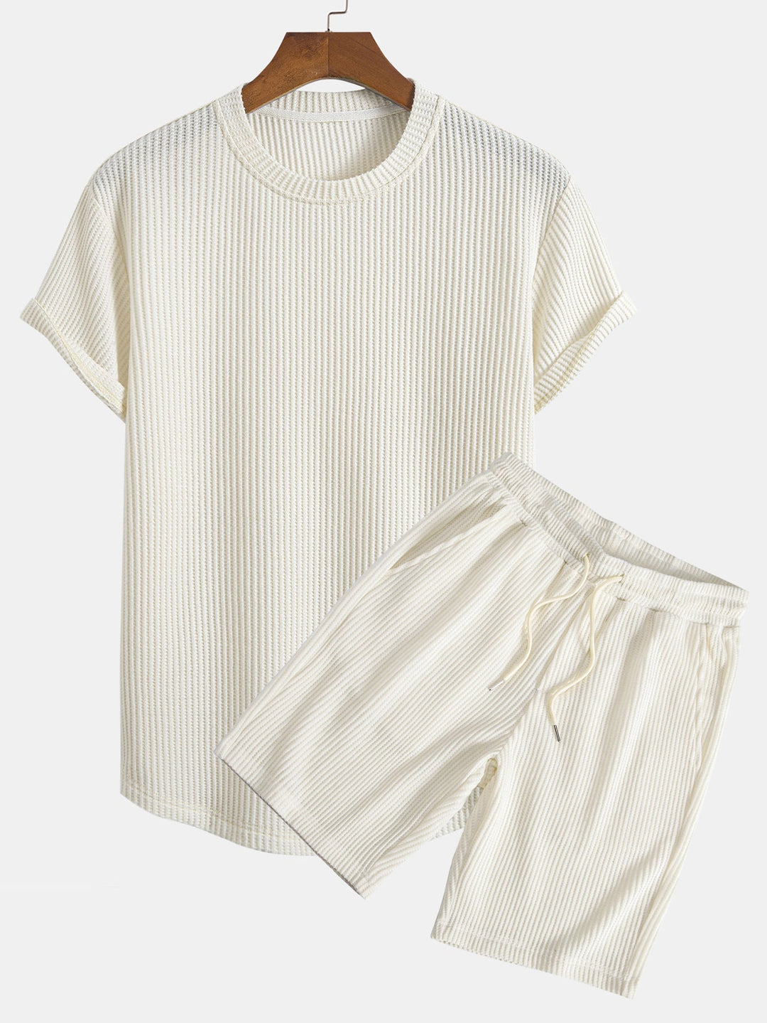 Knitted waffle hemT-Shirt& Drawstring Waffle Shorts