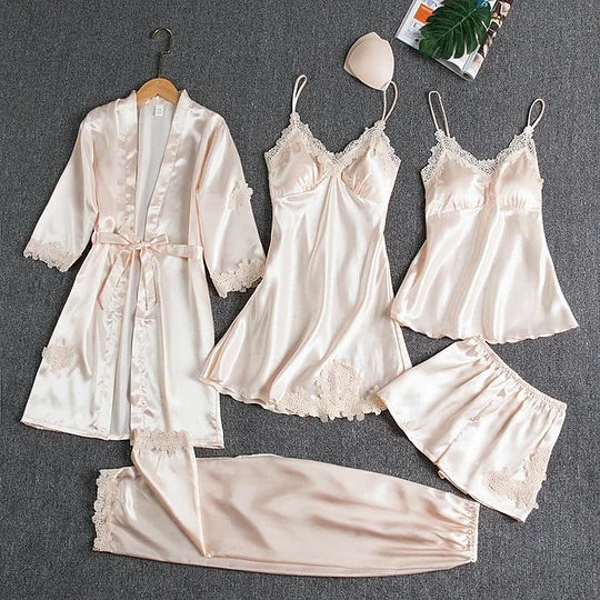 Hola™ Women's nightgown made of ice silk, 5 piece set