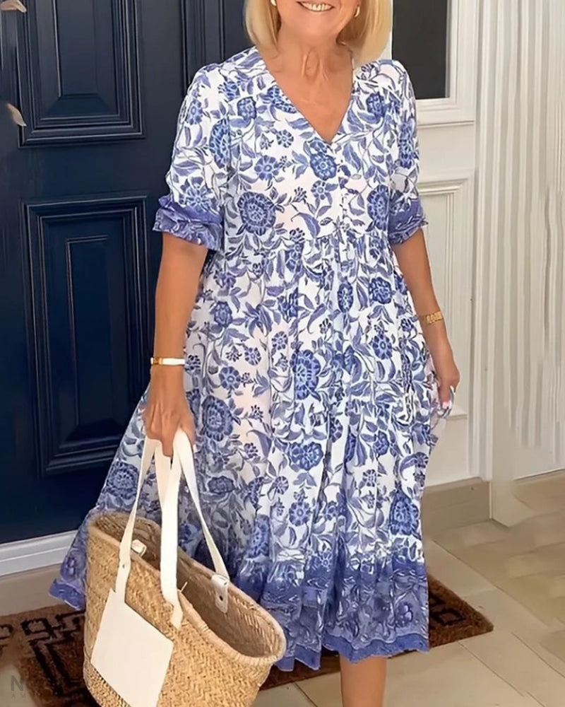 Aria™ - Elegant Floral Dress with V-Neck