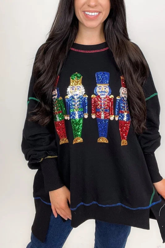 Christmas Sequin Print Crew Long Sleeve Sweatshirt