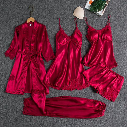 Hola™ Women's nightgown made of ice silk, 5 piece set
